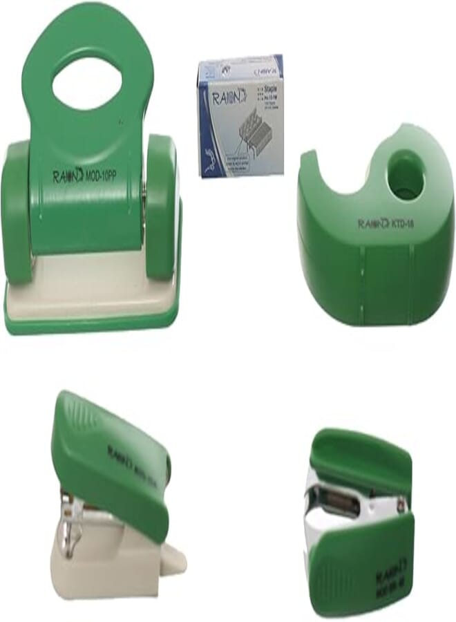 Raion Office Set 5 Pieces Model SS1015HO complete stationery kit with stapler hole punch remover tape cutter and pin box assorted